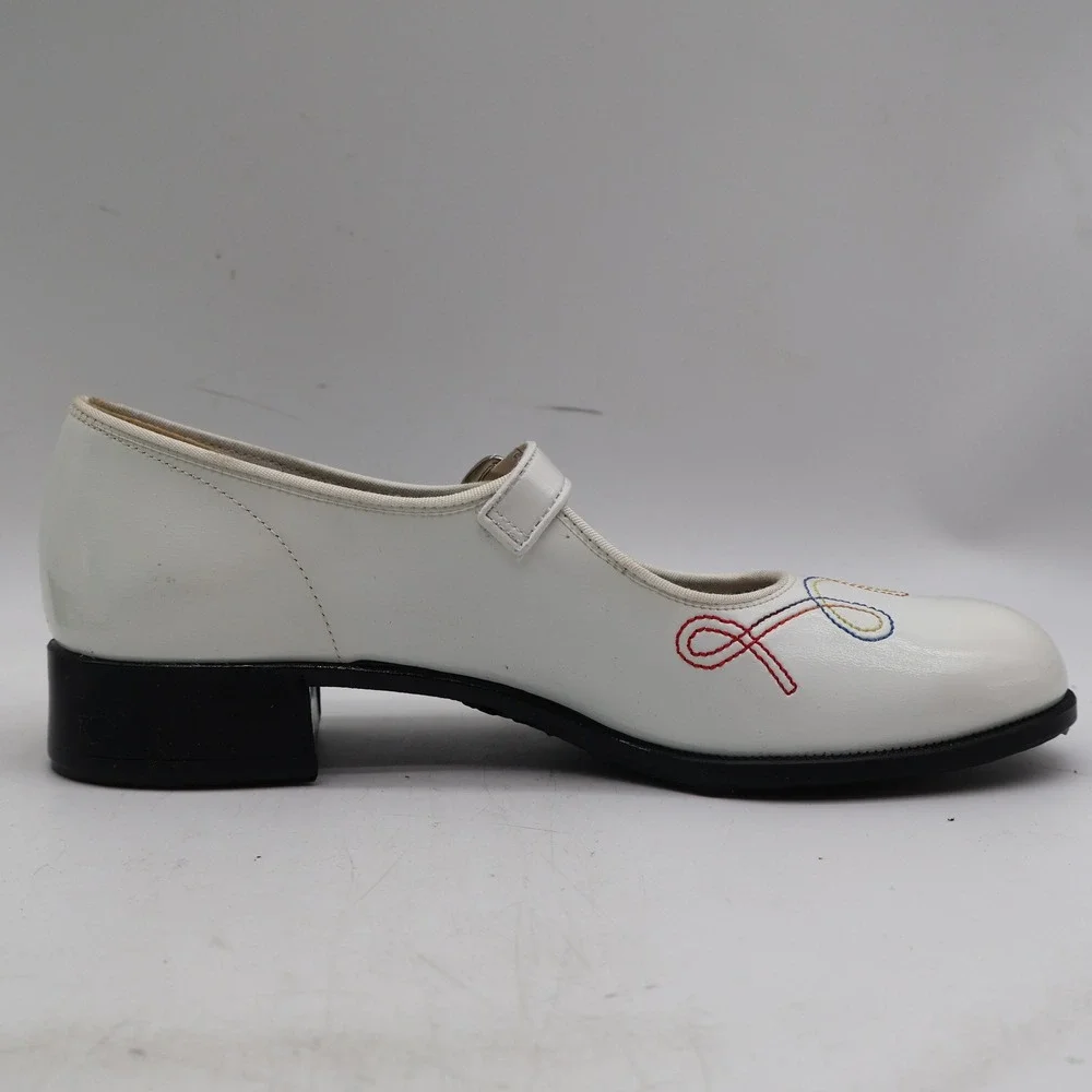 Right Step Mary Jane Girls Size 3.5M Vintage White Rainbow Embroidery Dress Shoe